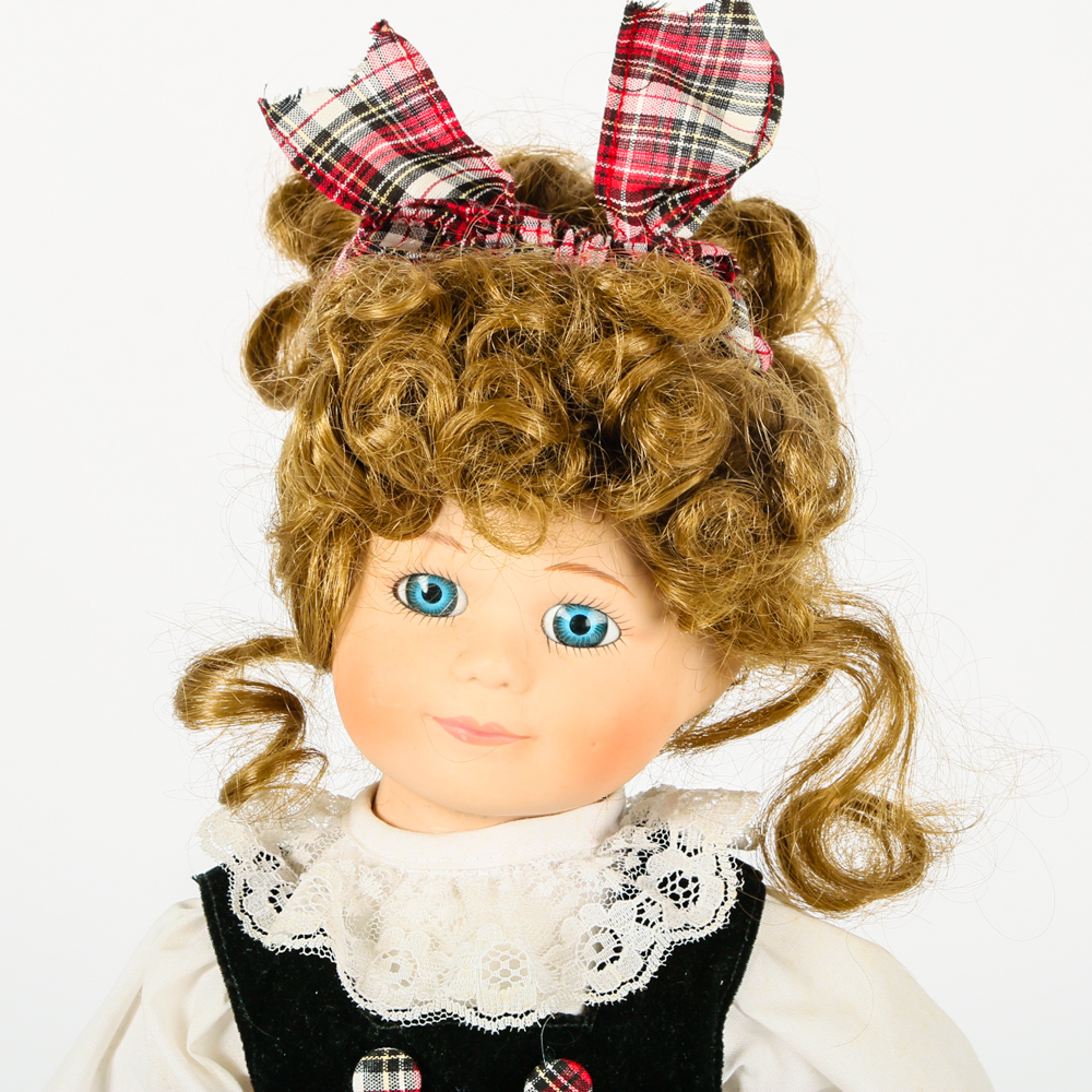 Porcelain Doll in Tartan Dress