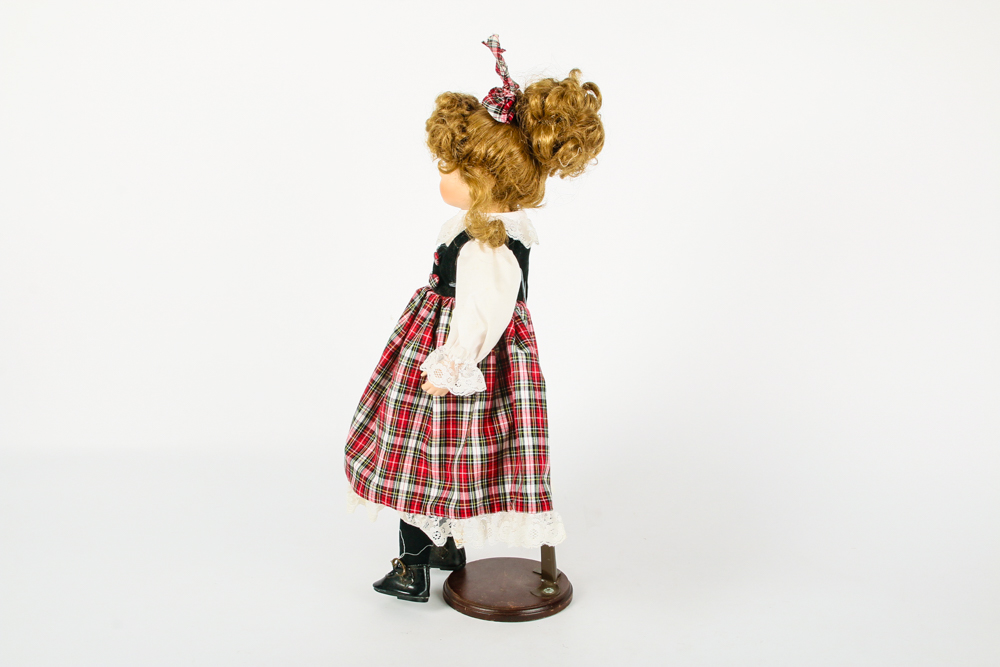 Porcelain Doll in Tartan Dress