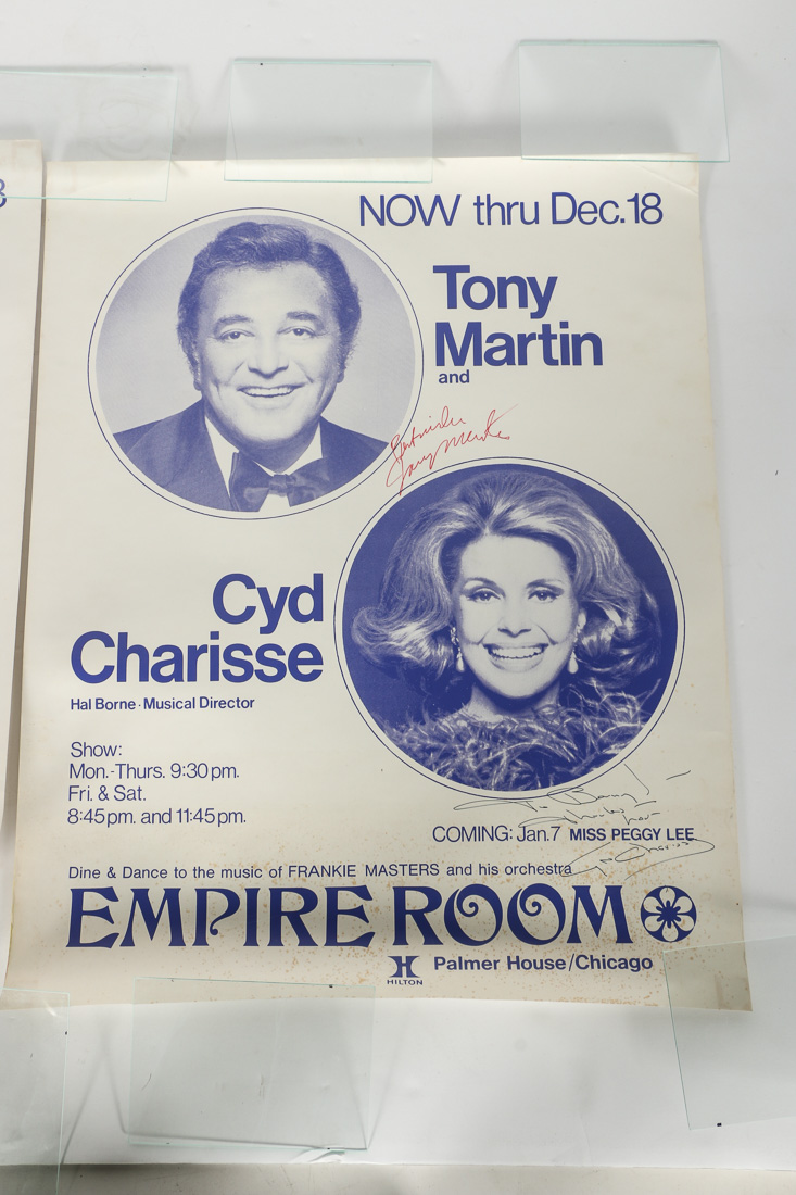 Vintage Pair of Advertisements Signed by Tony Martin and Cyd Charisse