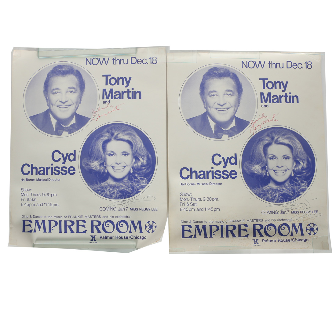 Vintage Pair of Advertisements Signed by Tony Martin and Cyd Charisse