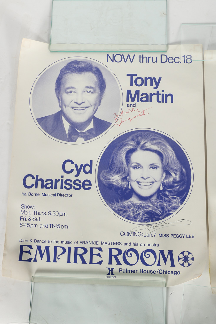 Vintage Pair of Advertisements Signed by Tony Martin and Cyd Charisse