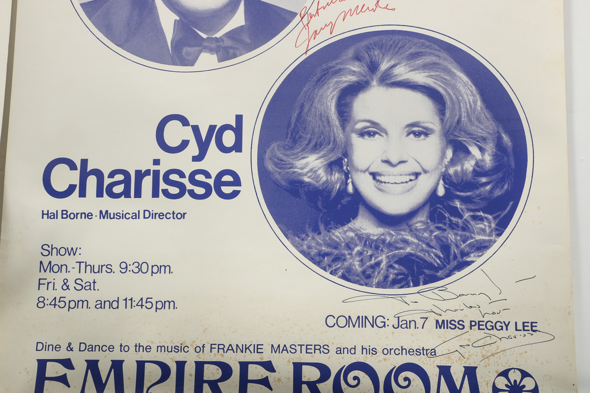 Vintage Pair of Advertisements Signed by Tony Martin and Cyd Charisse