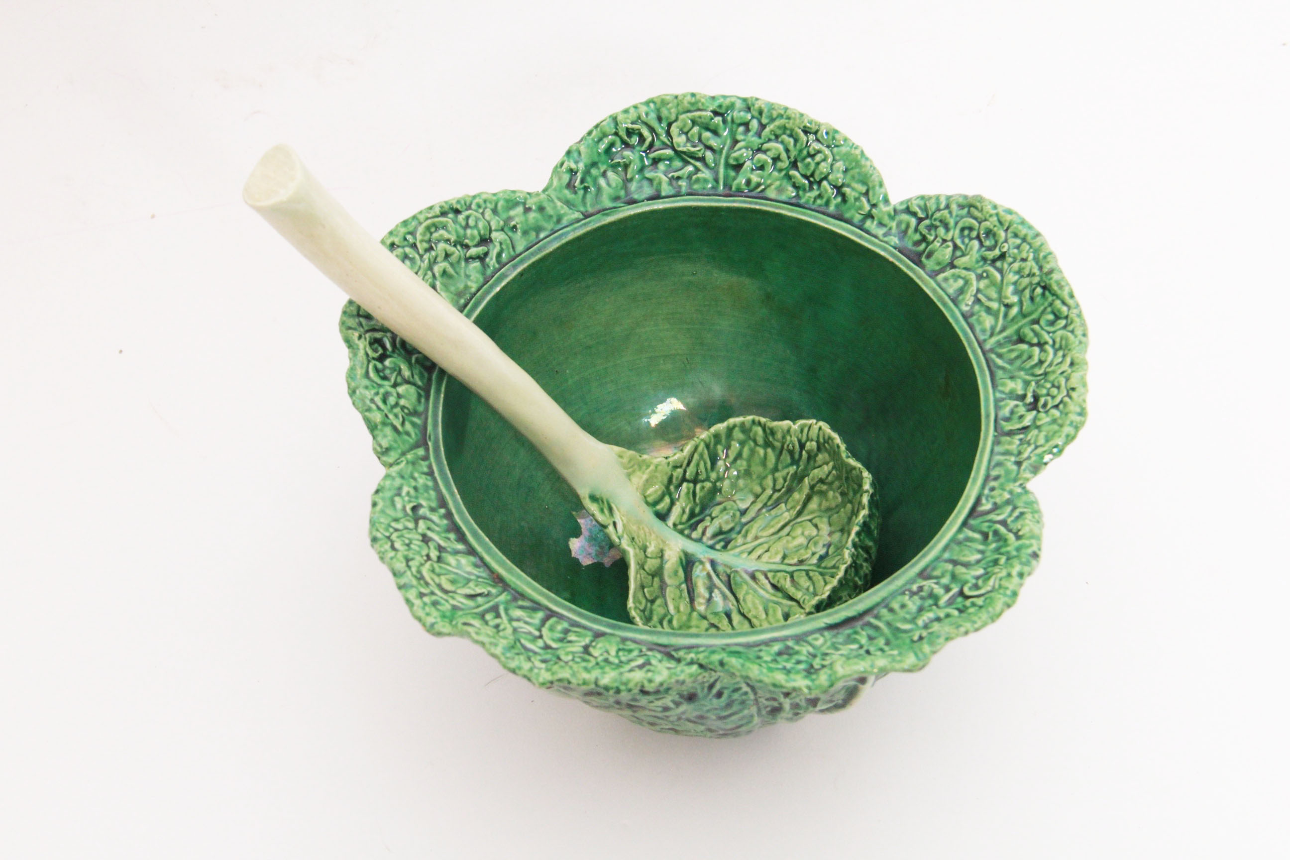 Ceramic Portuguese Cabbage Leaf Majolica Tureen