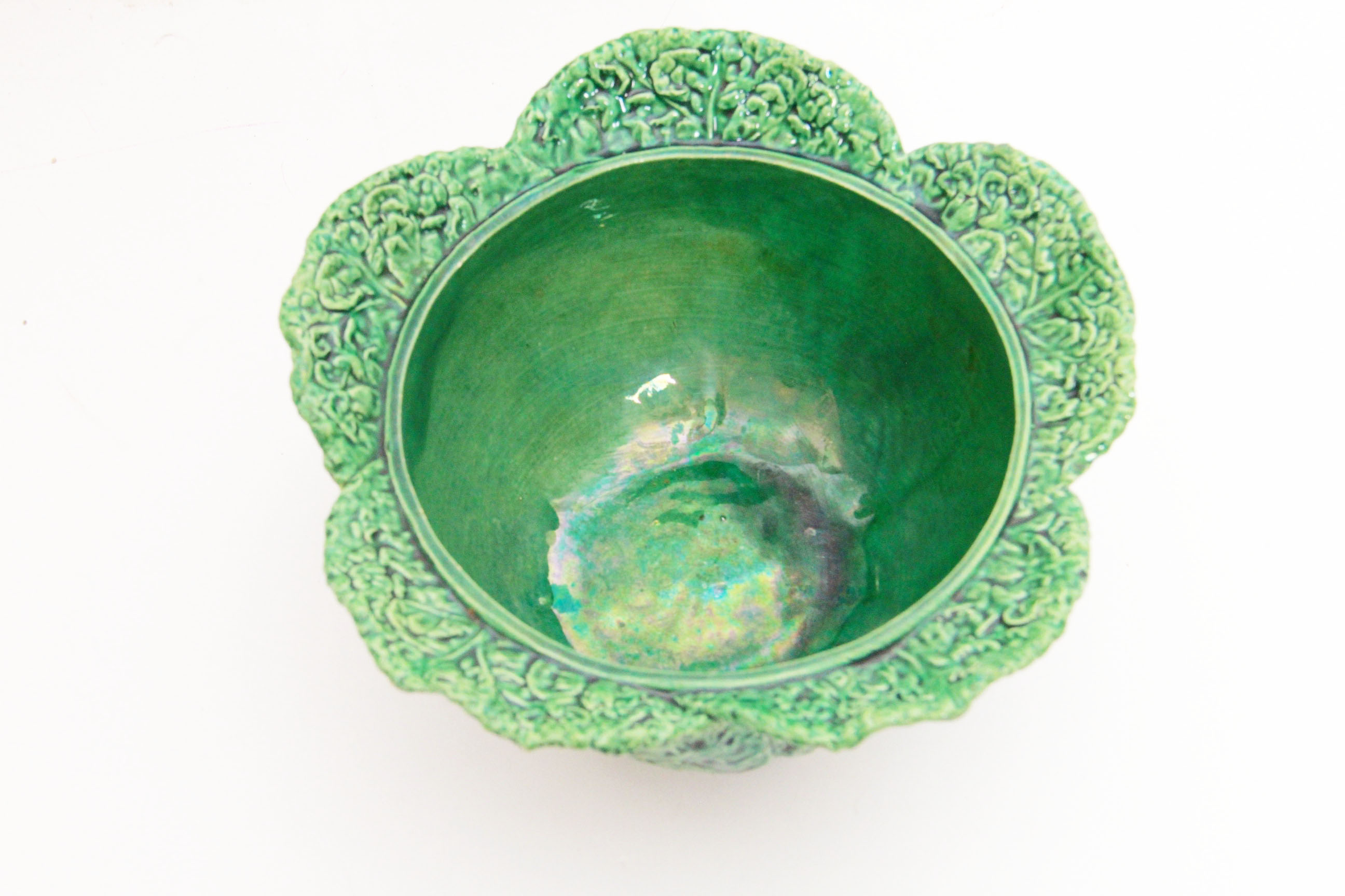 Ceramic Portuguese Cabbage Leaf Majolica Tureen