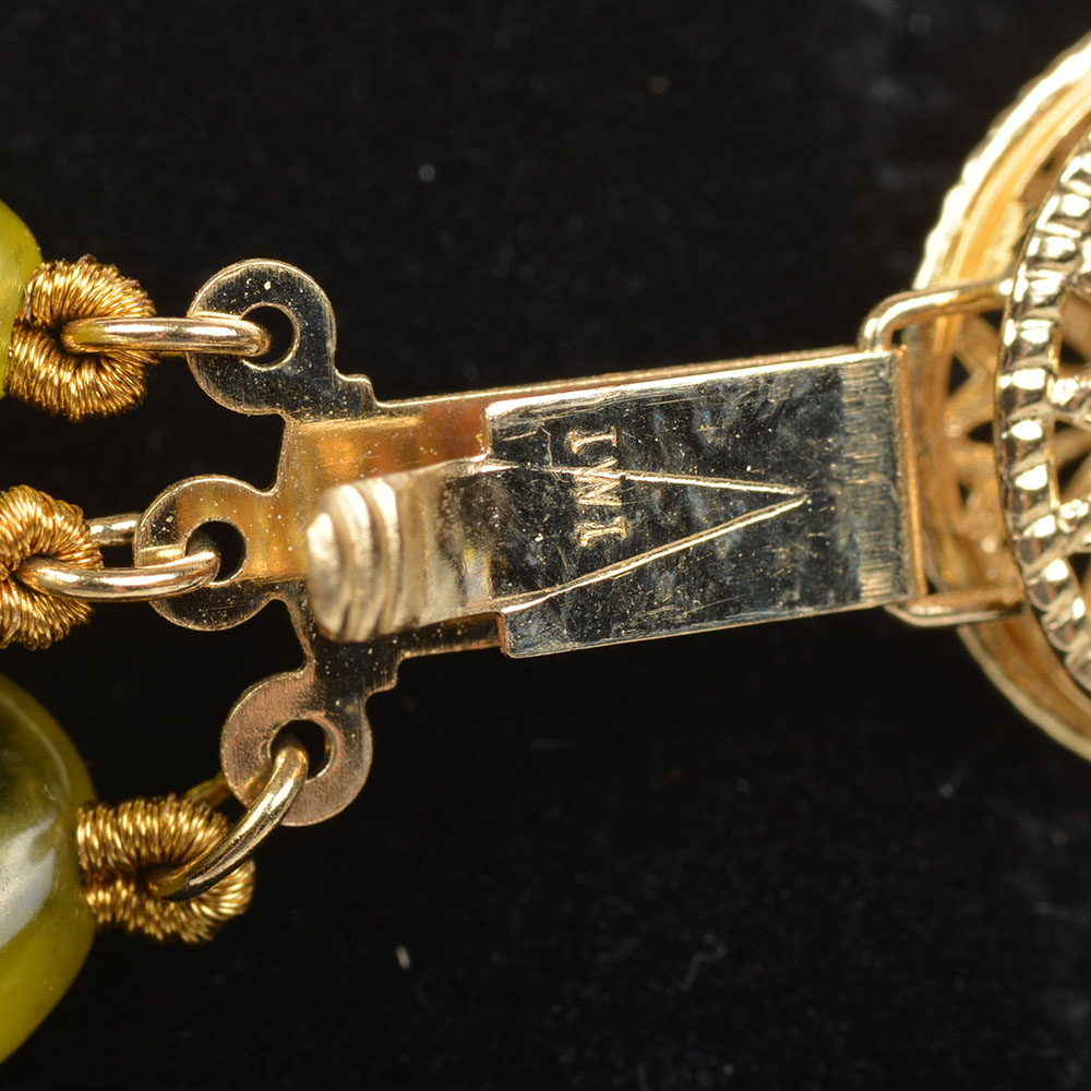 Green Pearl and Chalcedony Necklace with 14K Yellow Gold Clasp