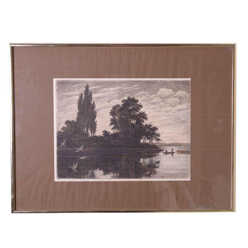 Limited Edition Etching "Lake Balaton at Dusk"