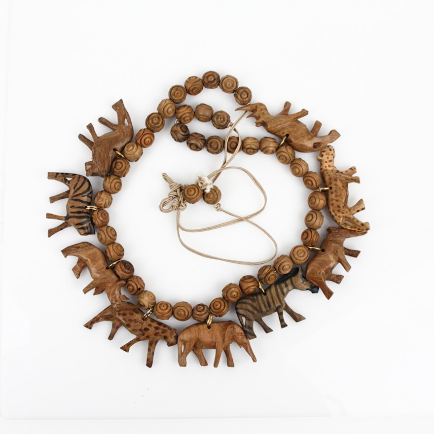 Carved Wood Animal Necklace
