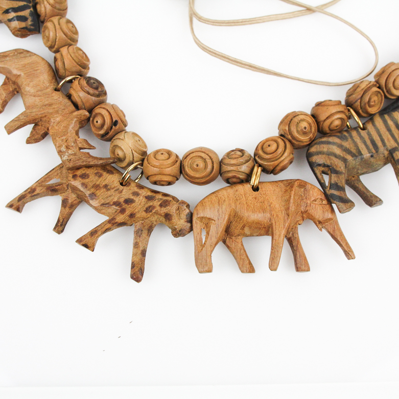 Carved Wood Animal Necklace