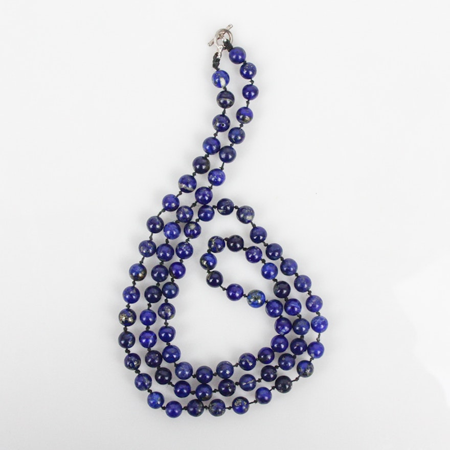 Lapis Lazuli Beaded Necklace with Sterling Closure