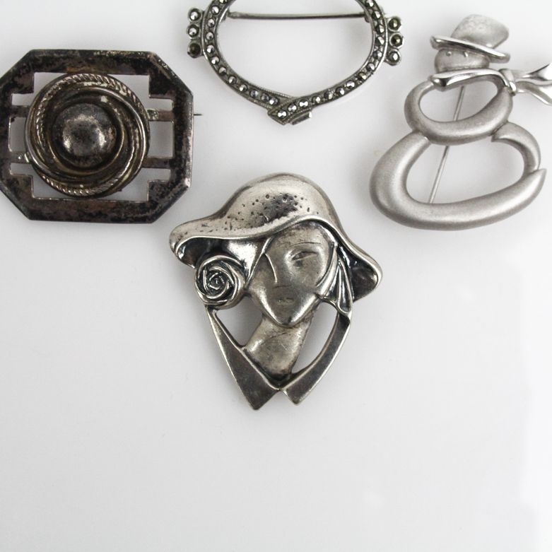 Assortment of Sterling Silver Brooches