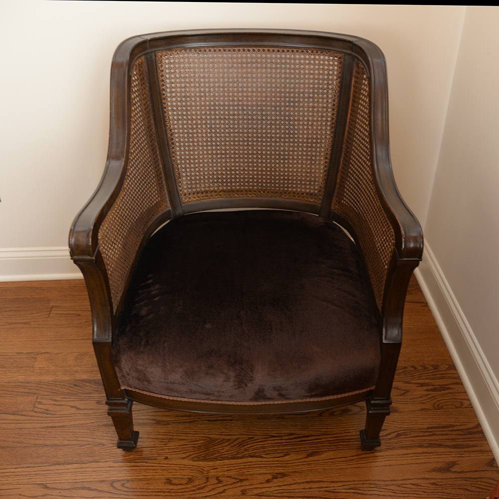 Vintage Cane Back Barrel Shape Arm Chair