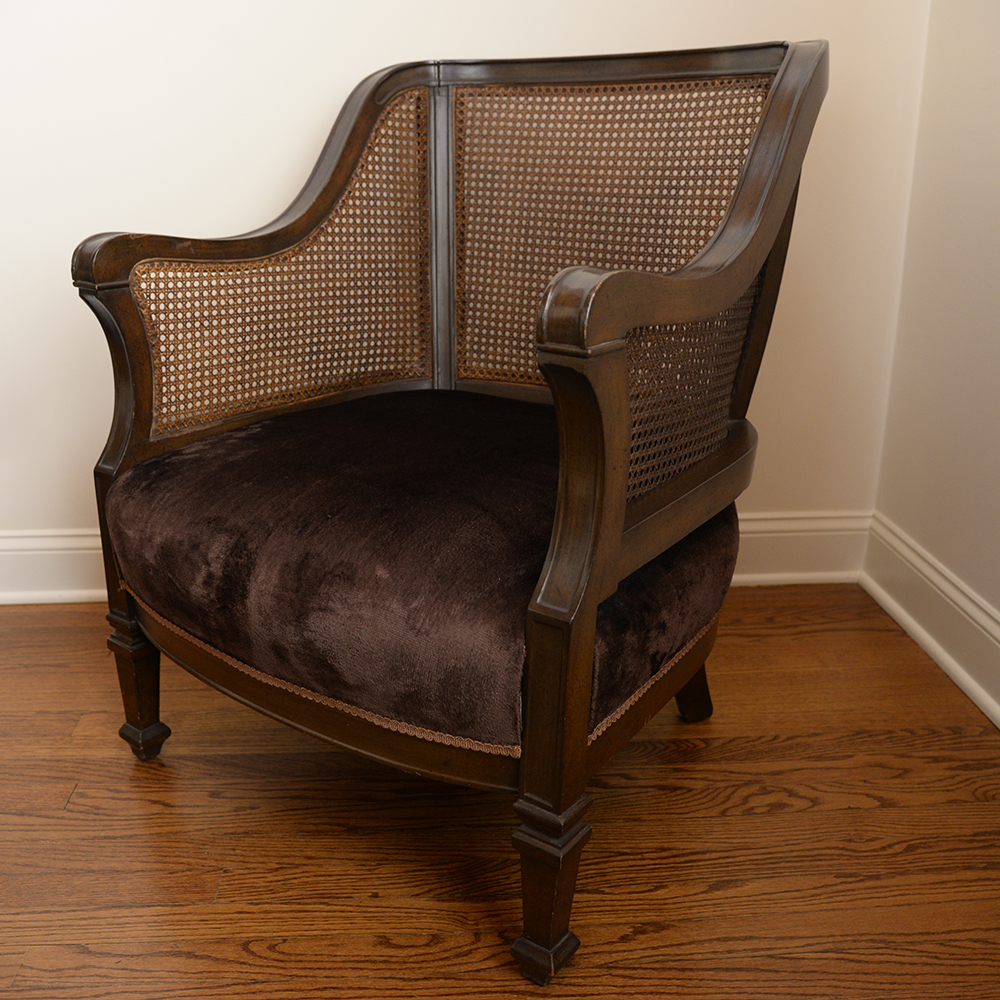 Vintage Cane Back Barrel Shape Arm Chair