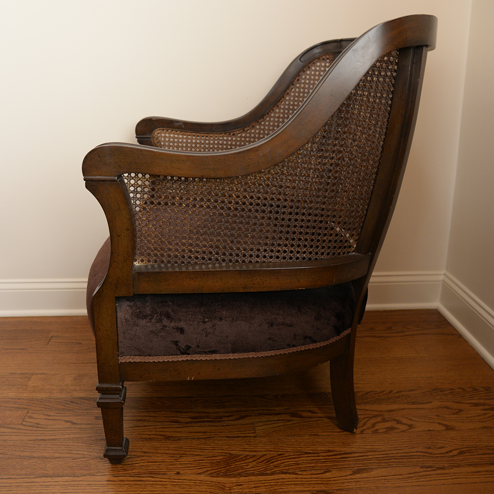 Vintage Cane Back Barrel Shape Arm Chair