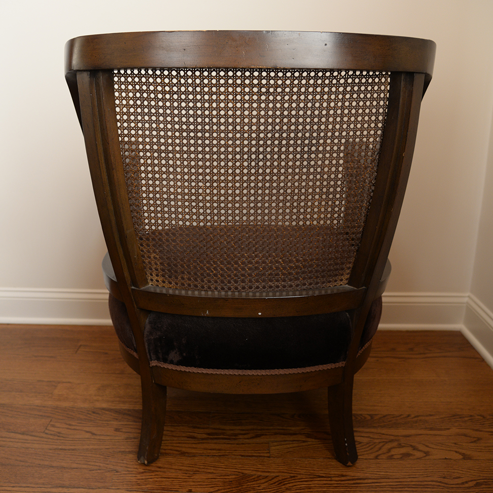 Vintage Cane Back Barrel Shape Arm Chair