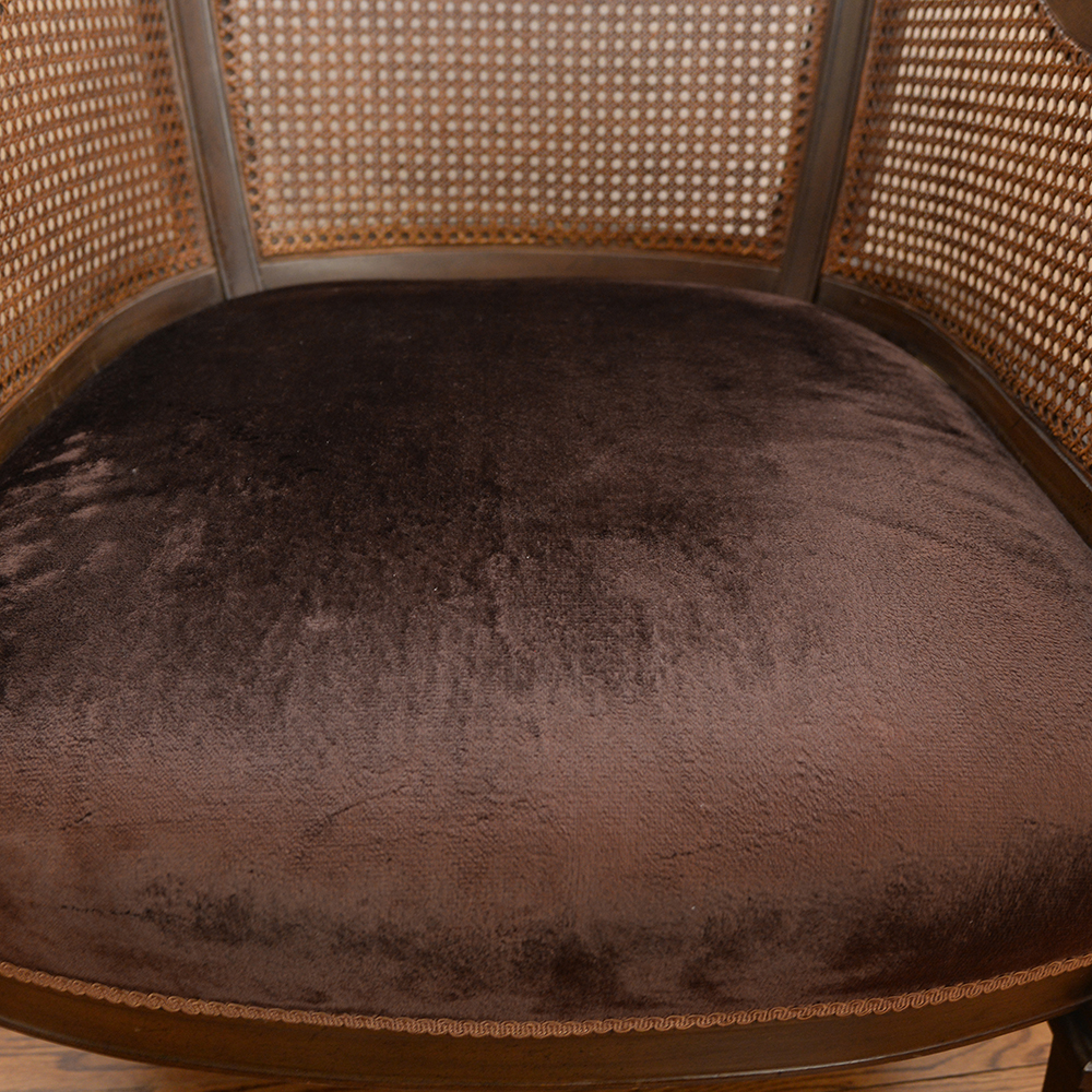 Vintage Cane Back Barrel Shape Arm Chair