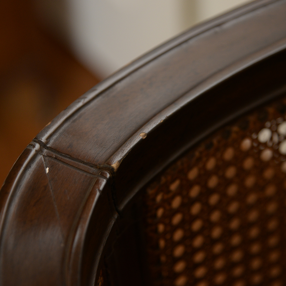 Vintage Cane Back Barrel Shape Arm Chair