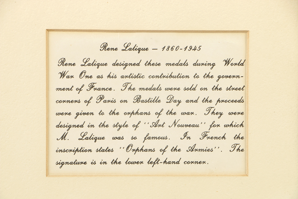 Rene Lalique Brass Fundraising Medal from World War I