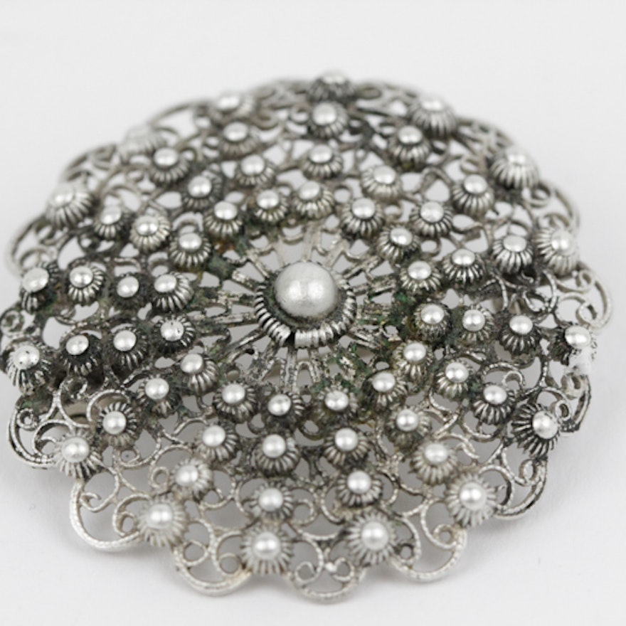 800 Silver Filigree Brooch