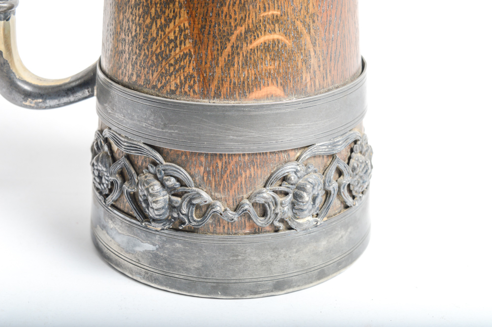 Antique St. Louis Silver Co. Quadruple Plate and Oak Tankard #48