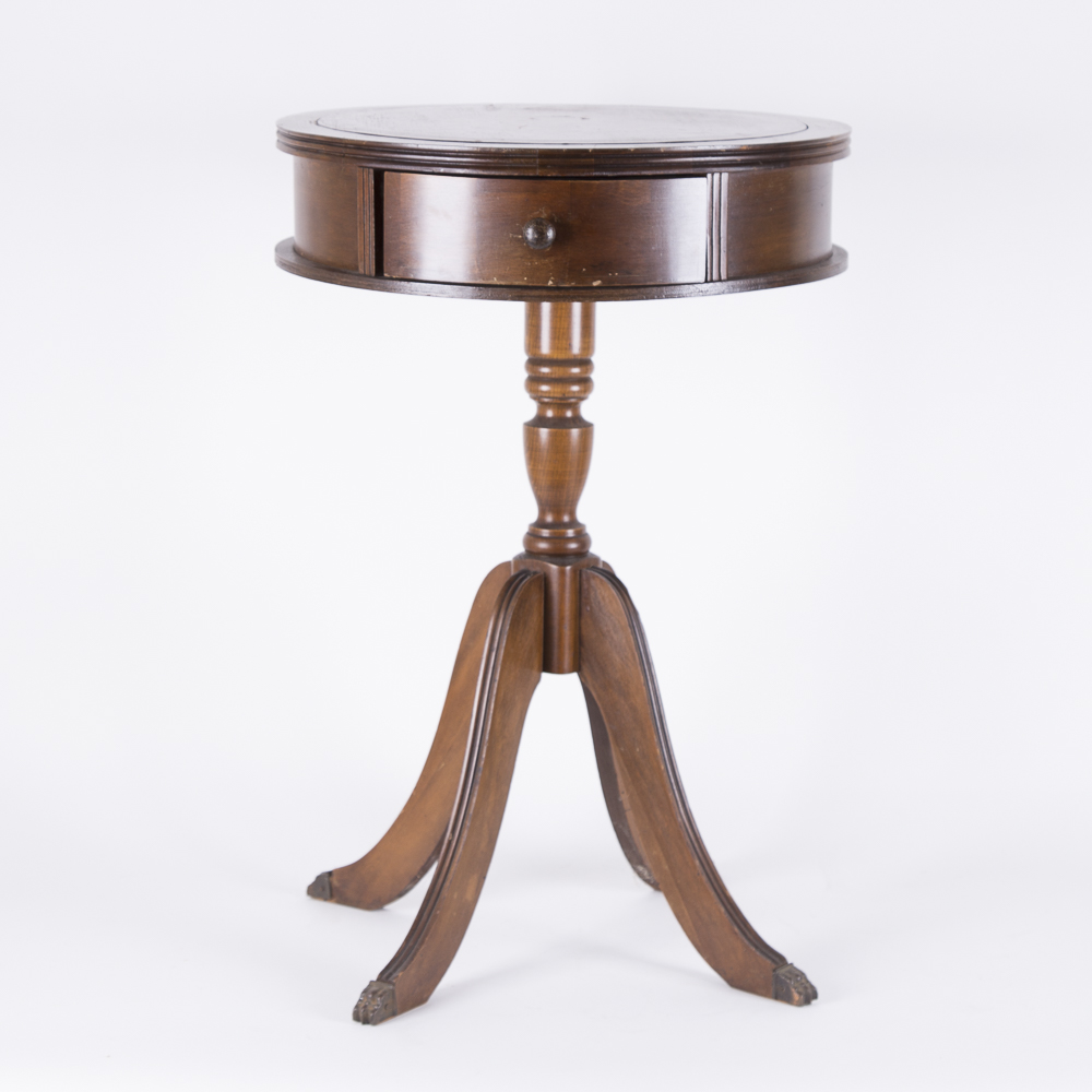 Leather-Topped Drum Table