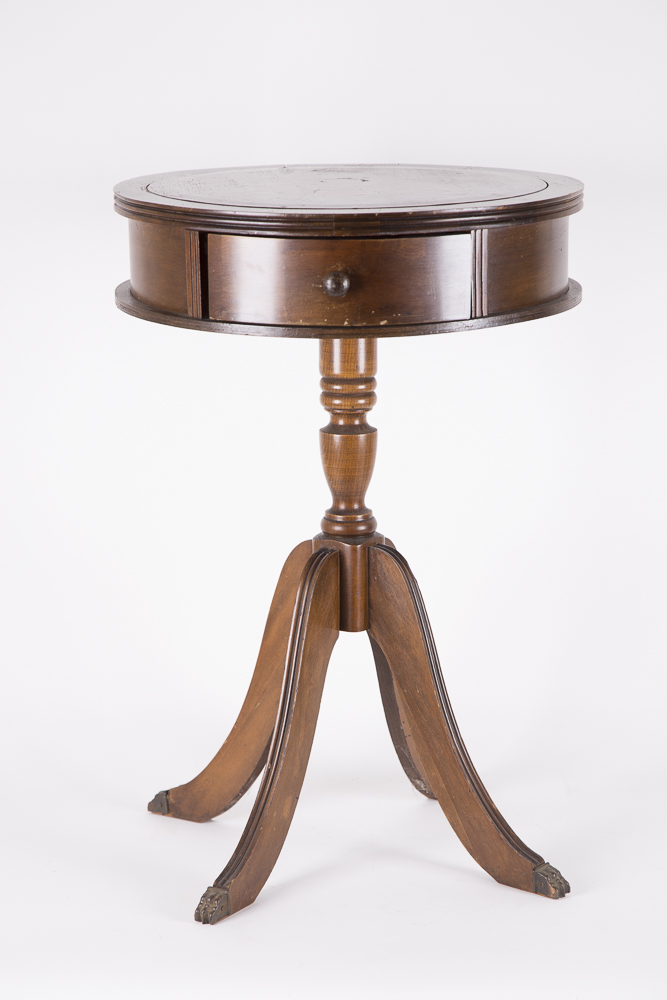 Leather-Topped Drum Table