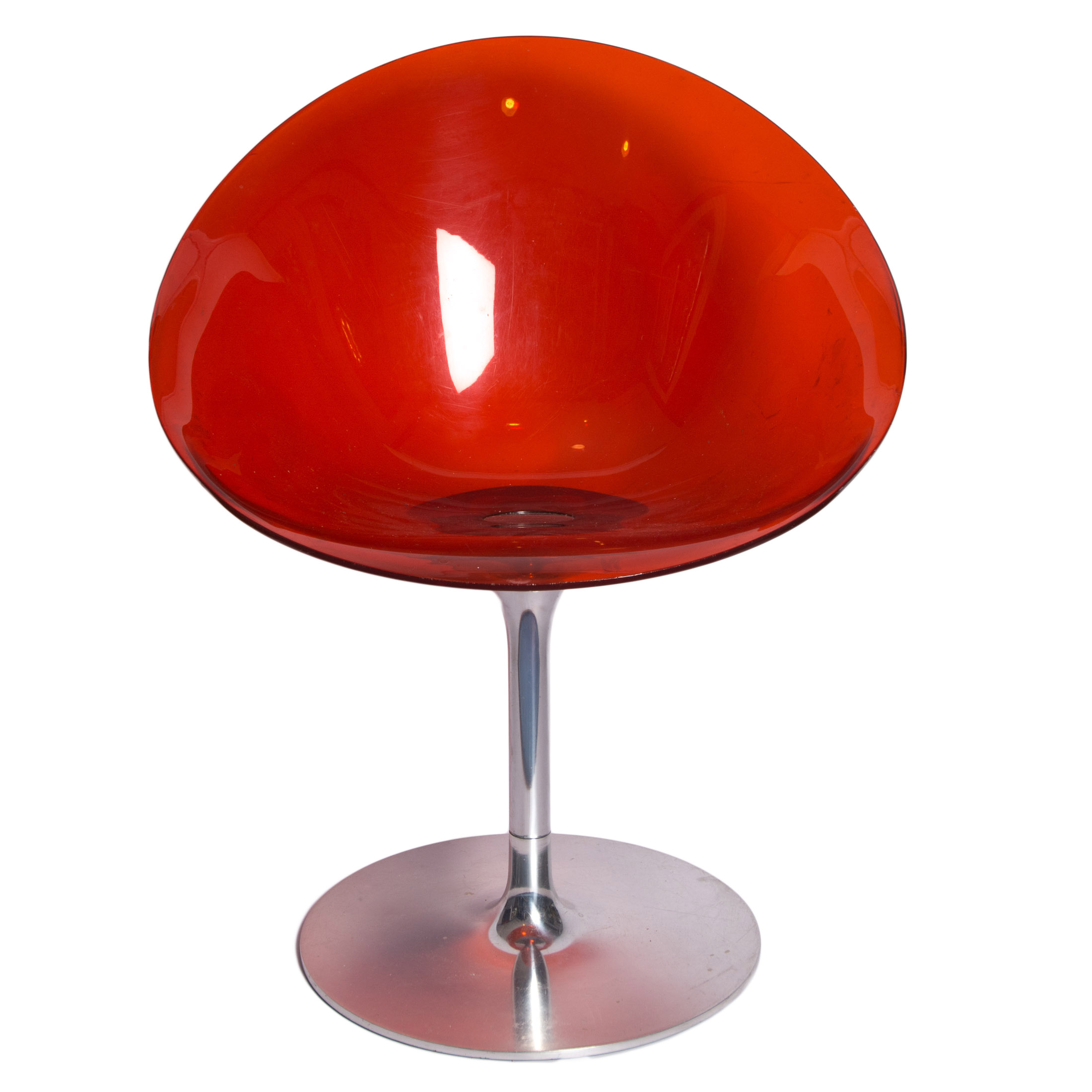 Red Acrylic Swivel Chair in the Style of Phillipe Starck