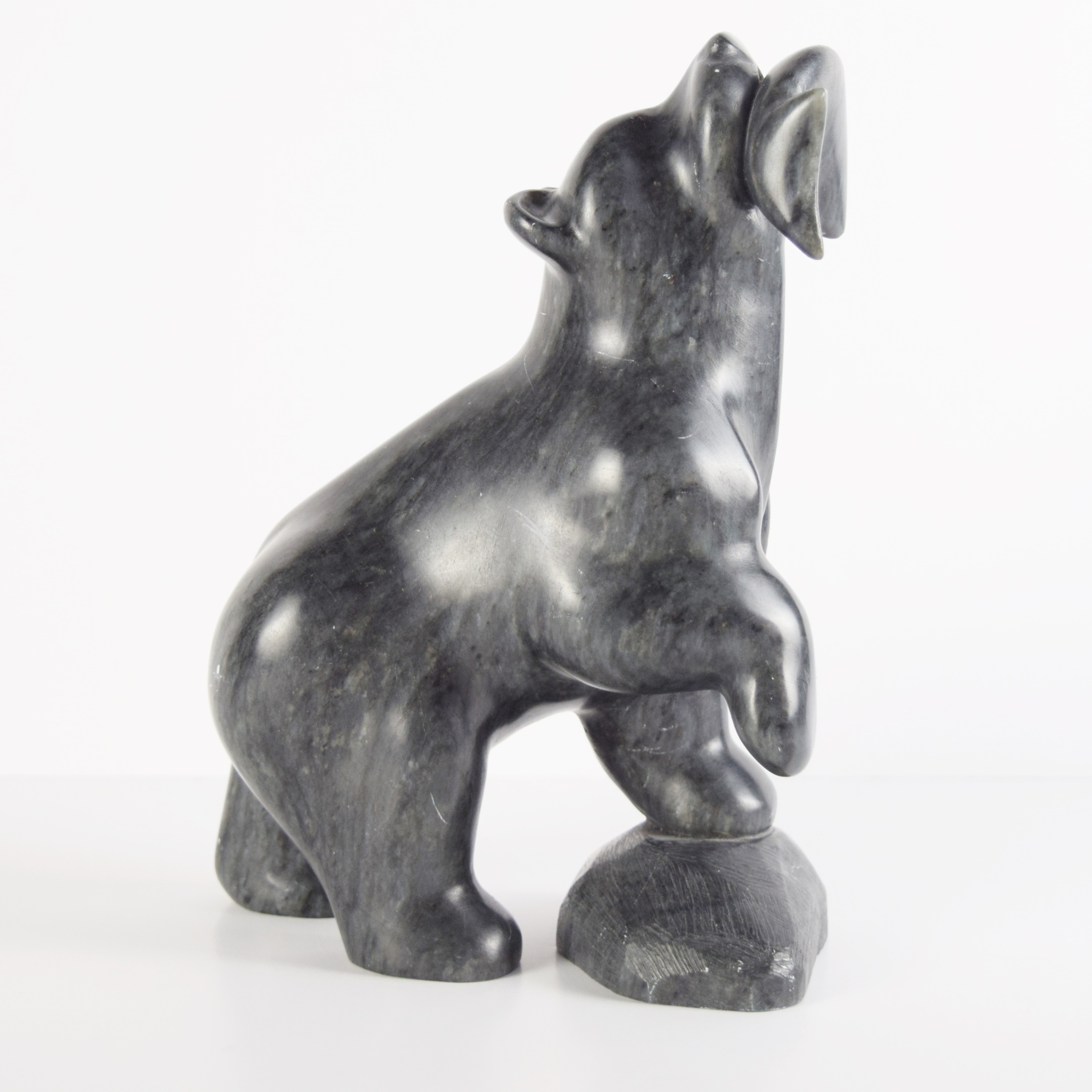 Inuit Stone Sculpture of Bear with Fish, Signed Gline