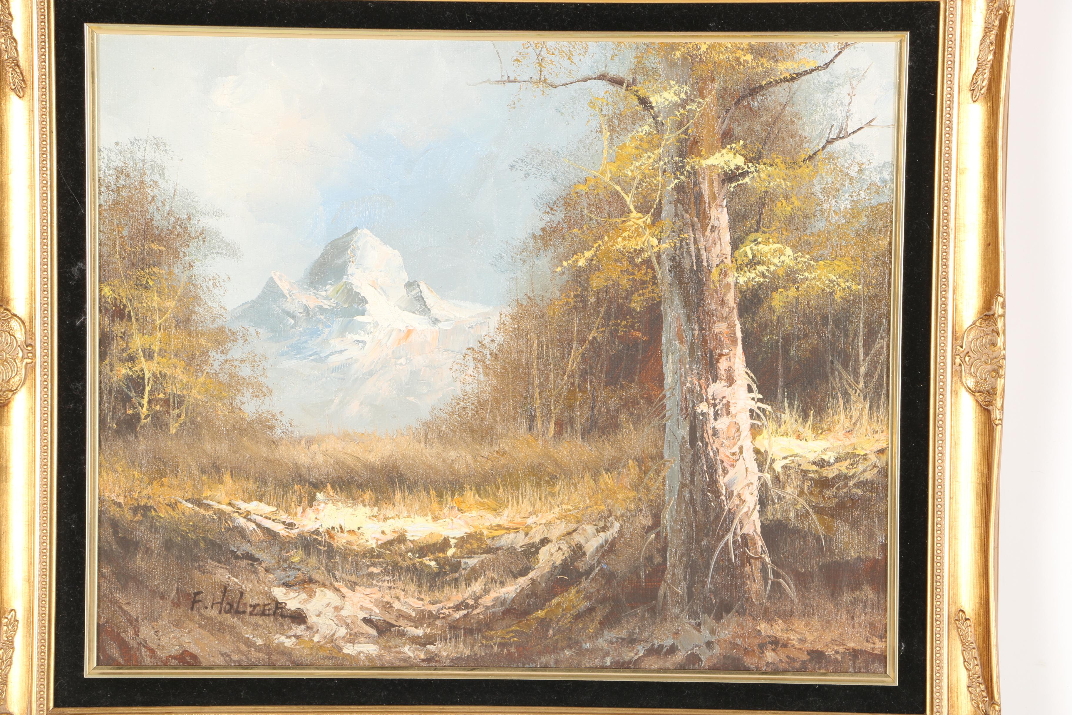 Circa 1980 F. Holzer Oil on Canvas Landscape