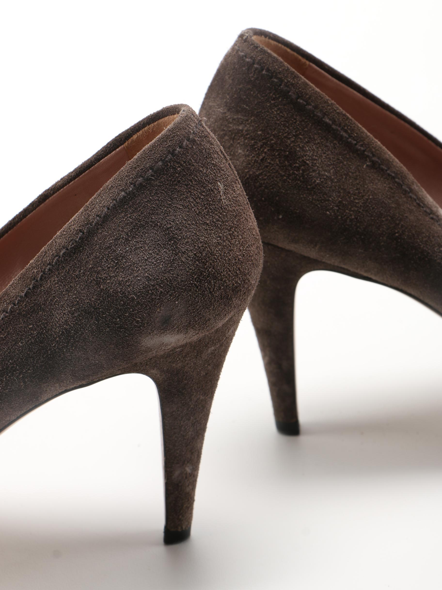 Women's Brown Suede Prada Bow Toe Pumps, Size 38