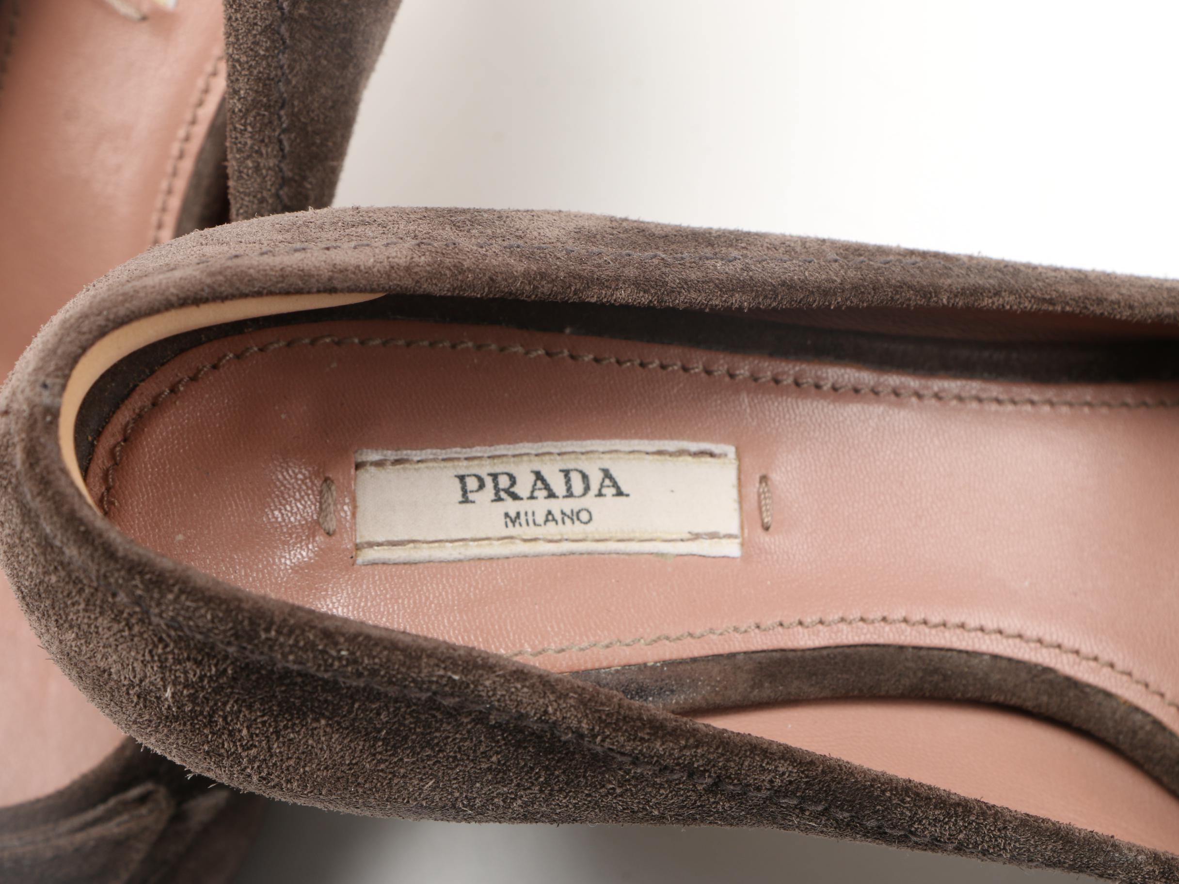 Women's Brown Suede Prada Bow Toe Pumps, Size 38