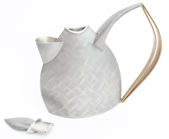 Jon Michael Route Hand-Crafted Pewter Teapot Sculpture