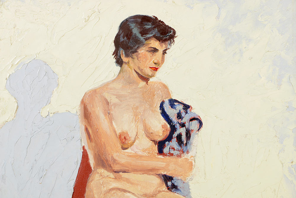 Oil Painting on Board Seated Female Nude
