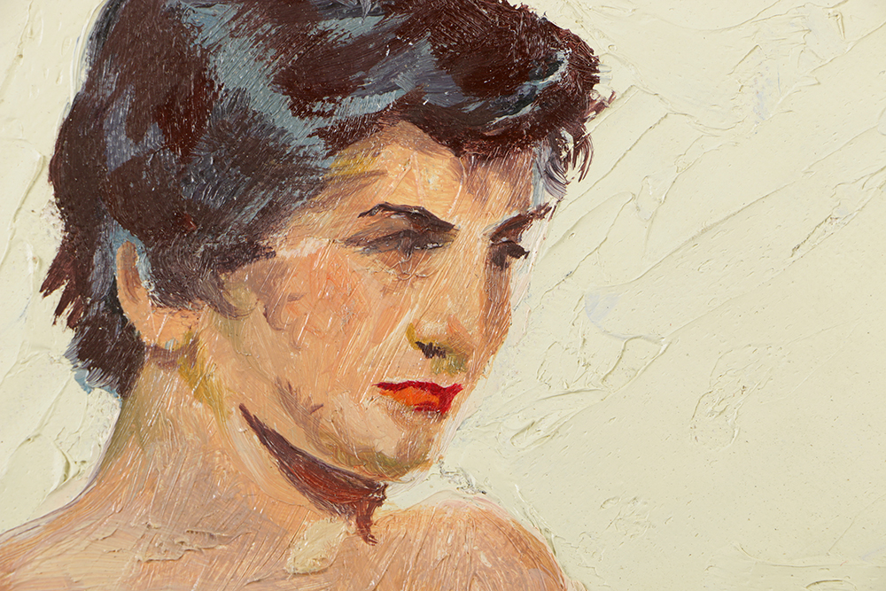 Oil Painting on Board Seated Female Nude