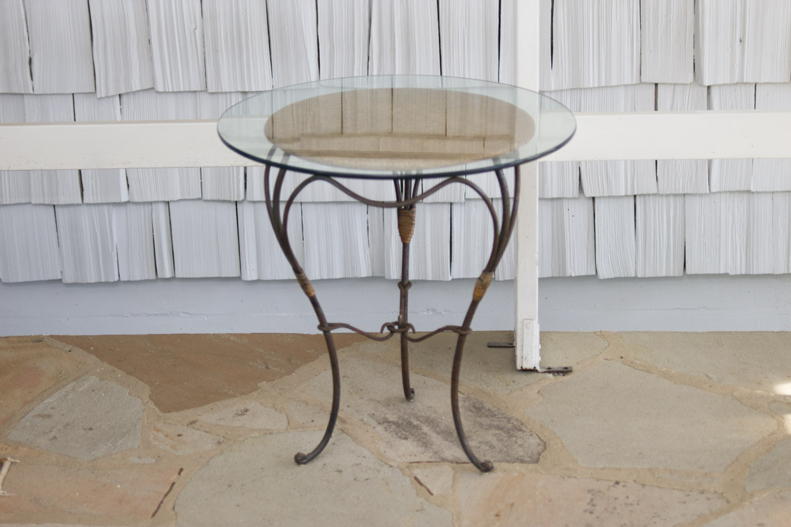 Glass Top Wicker End Table EBTH