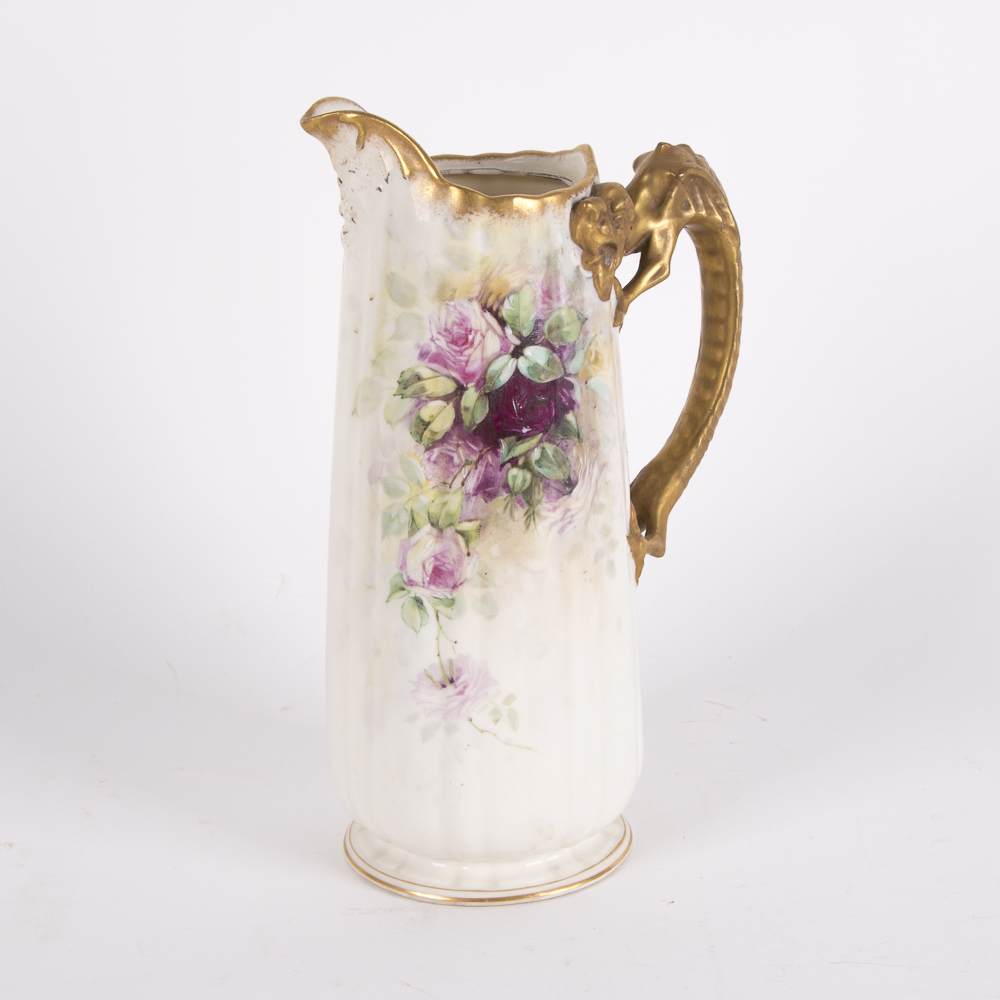 Antique Belleek Willets Pitcher with Dragon Handle