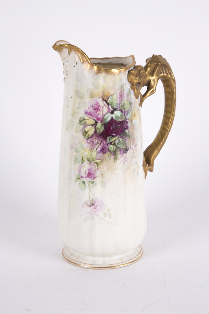 Antique Belleek Willets Pitcher with Dragon Handle