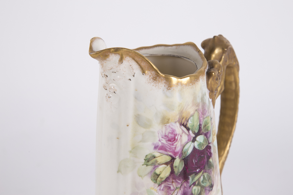 Antique Belleek Willets Pitcher with Dragon Handle