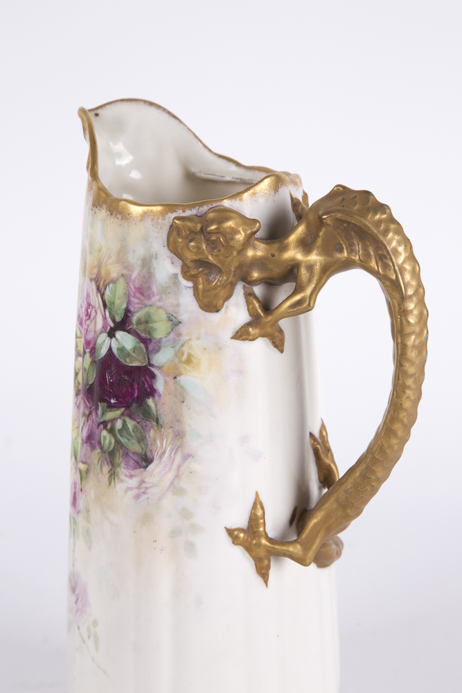 Antique Belleek Willets Pitcher with Dragon Handle