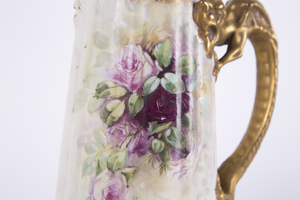 Antique Belleek Willets Pitcher with Dragon Handle