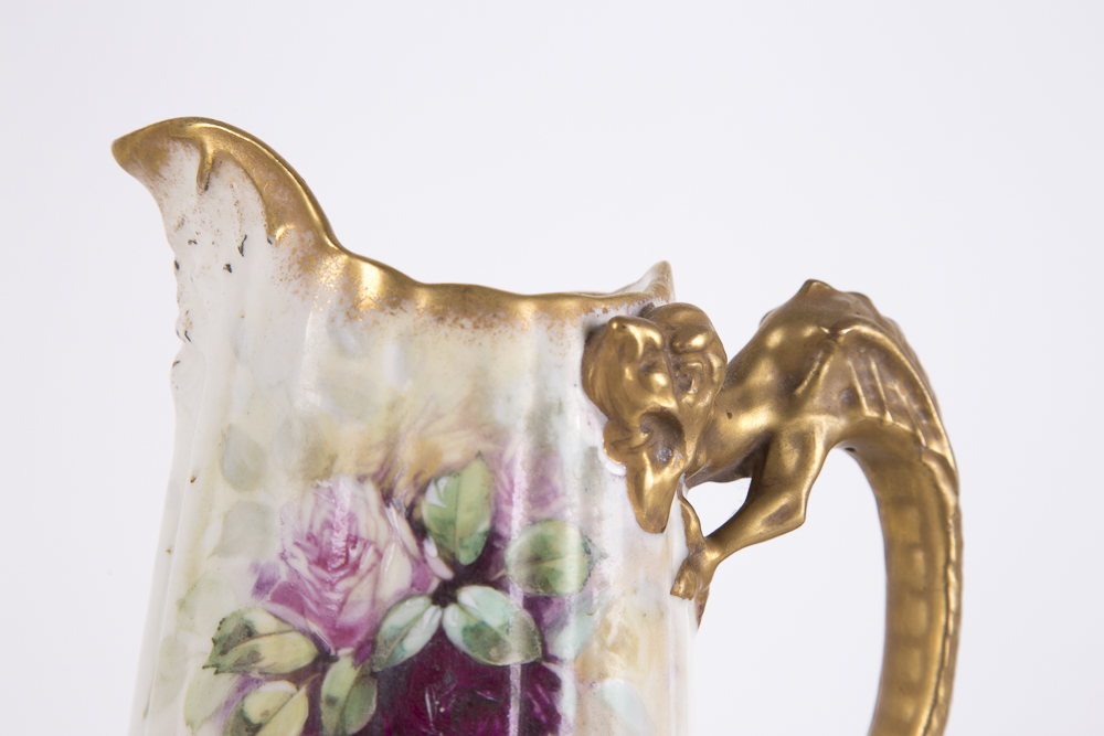 Antique Belleek Willets Pitcher with Dragon Handle