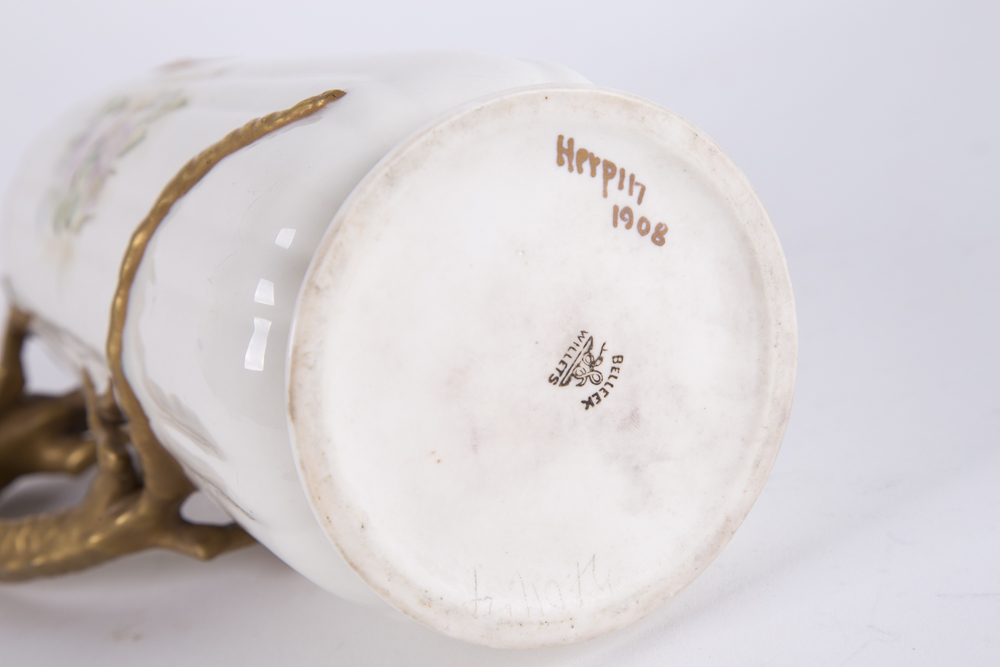 Antique Belleek Willets Pitcher with Dragon Handle