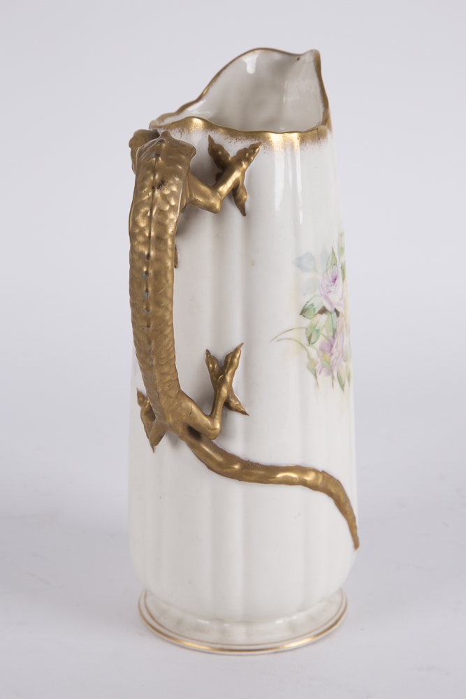 Antique Belleek Willets Pitcher with Dragon Handle