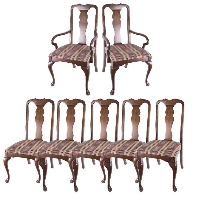 Set of Seven Queen Anne Style Dining Chairs