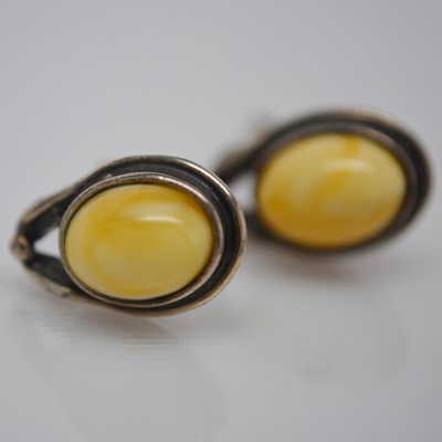 Sterling Silver Bracelet and Amber Pierced Earrings