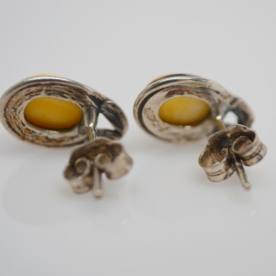 Sterling Silver Bracelet and Amber Pierced Earrings