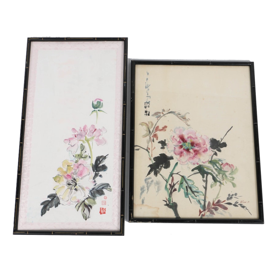 Asian-Inspired Floral Watercolors
