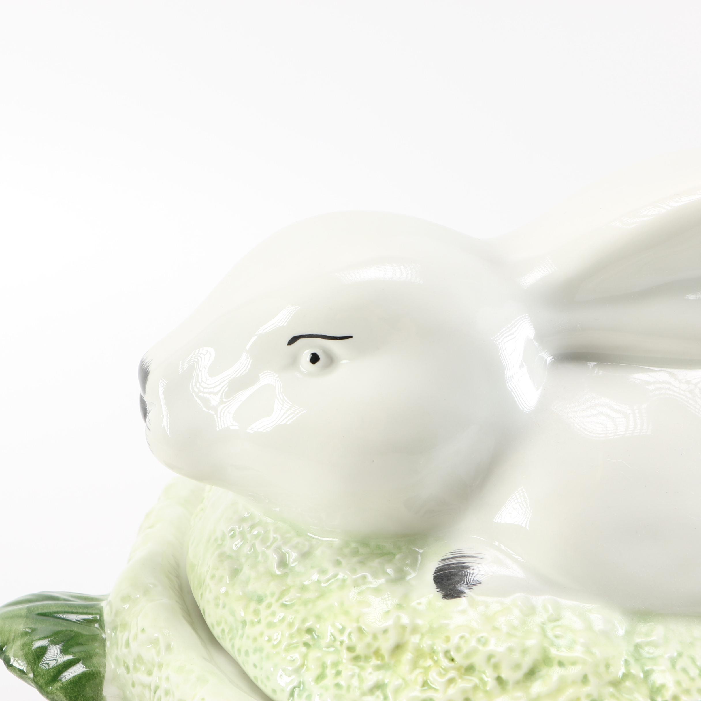 Italian Majolica Rabbit Tureen and Vessels