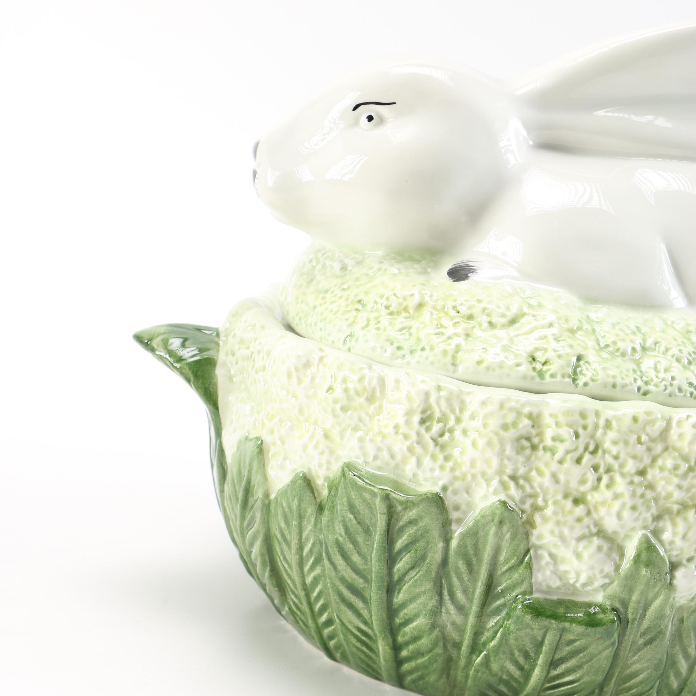 Italian Majolica Rabbit Tureen and Vessels