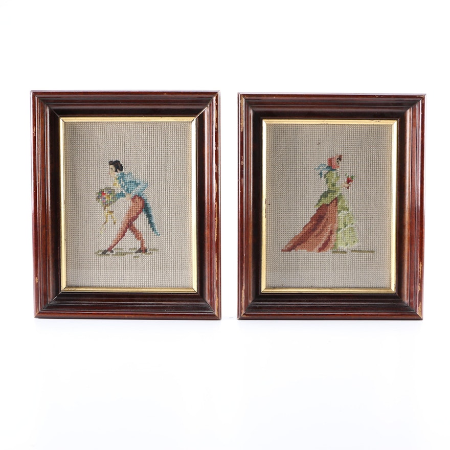 Pair of Hand-Sewn Framed Needlepoints