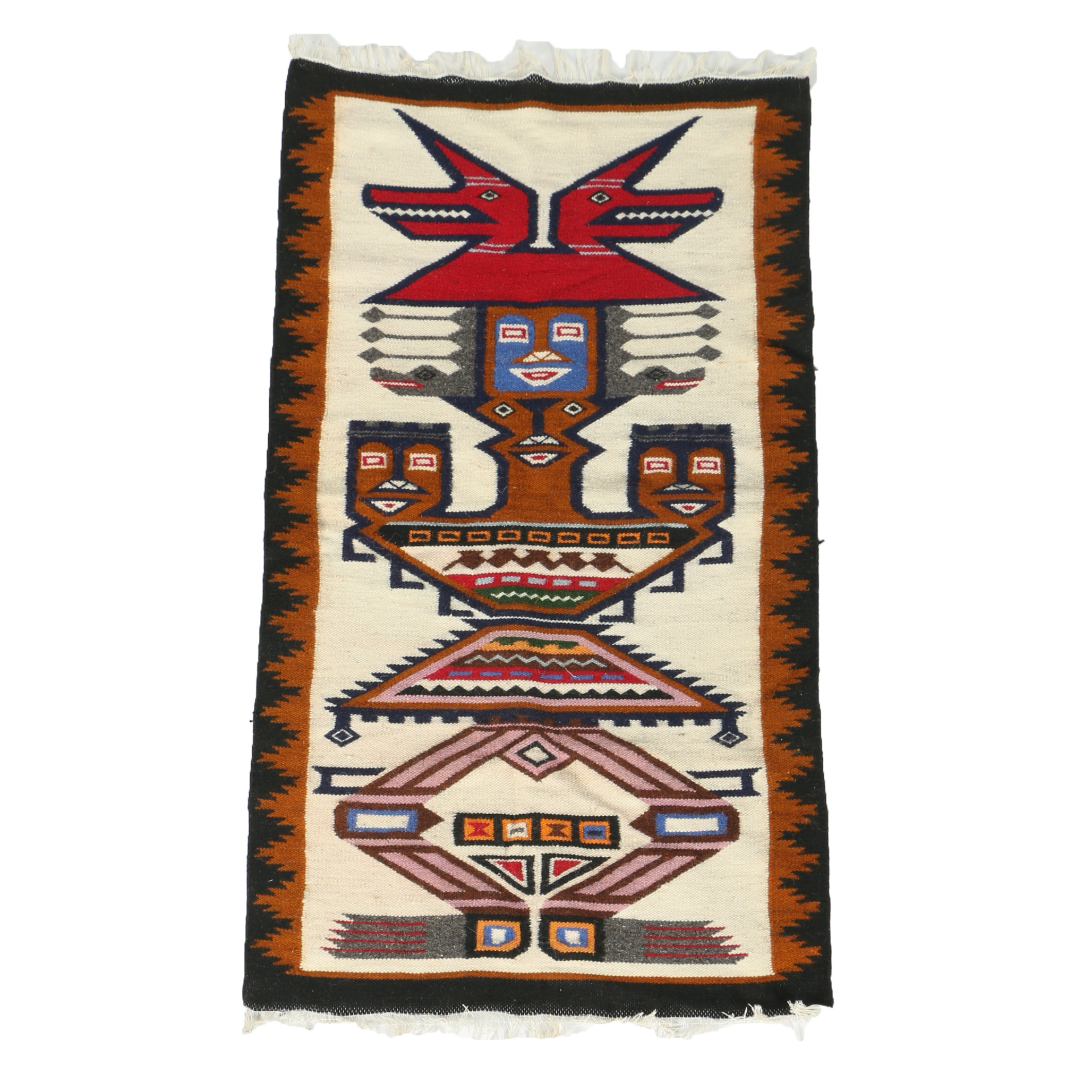 Handwoven Mexican Aztec-Style Rug